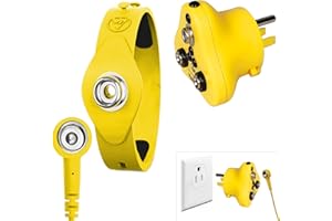 2 in 1, KooMall Ground Kit- Anti-Allergic ESD Wrist Strap (Yellow) & Grounding Plug, Easy to Ground by Outlet Socket for Static Control, Silicone Anti Static Bracelet Wristband & Earth Bonding Plug