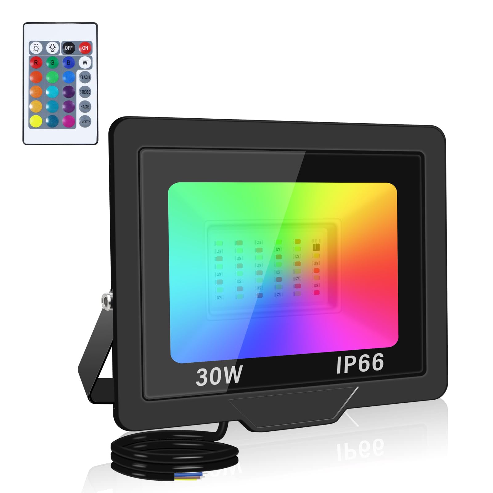 SKYWORLD 30W RGB LED Flood Lights, Color Changing IP66 Waterproof Security Lights with Remote, 16 Colors & 4 Modes for Outdoor, Garden, Stage, Decoration - 1PCS