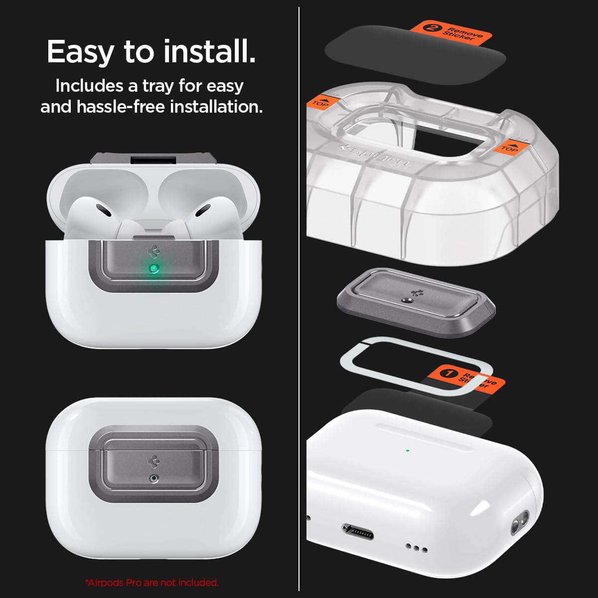 Spigen Lock Fit M [EZ FIT] Locking Device Compatible with AirPods Pro 2nd Generation/AirPods Pro Case with Lanyard [Installation Kit Included] Charging Case Not Included - Gray