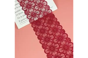 Feelmate 7in*5Yard Soft & Stretch Burgundy Lace Fabric Roll Runner for Wedding Clothes or DIY Craft Decoration