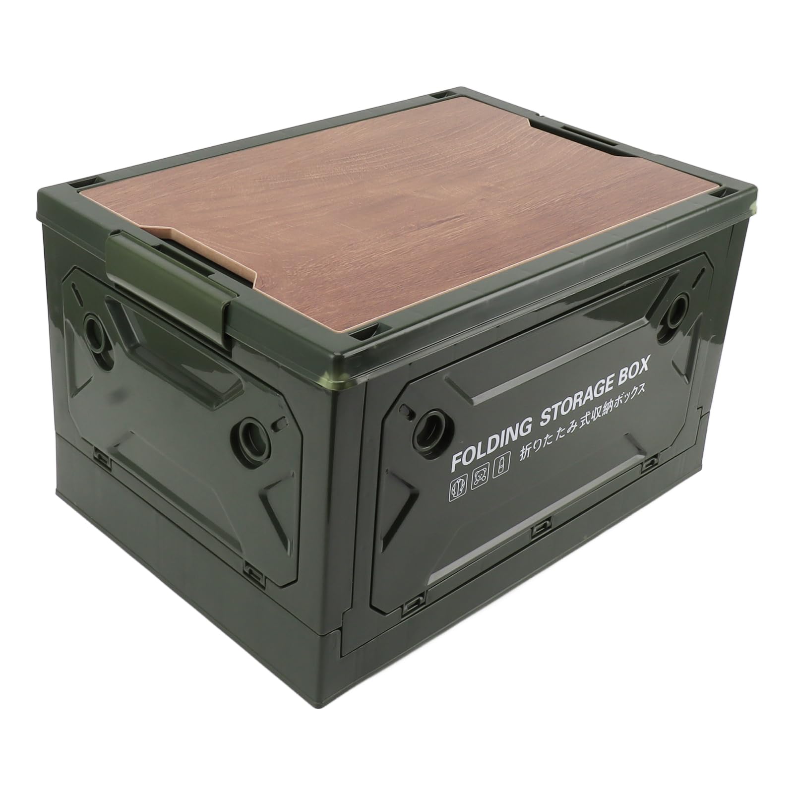 Fockety Collapsible Storage Bins with Wood Lid, Folding Camping Plastic Storage Box, Stackable Closet Organizers and Storage Container for Camping, College Dorm, Office, Outdoor, Indoor