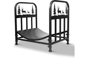 HOMEJAYDE Firewood Rack Outdoor-Heavy Duty Indoor Wood Storage Black Powder Coated Steel Log Rack Holder for Fireplace,Patio, Pile Storage Stacker Organizer with Christmas Elements（Containing Patents）