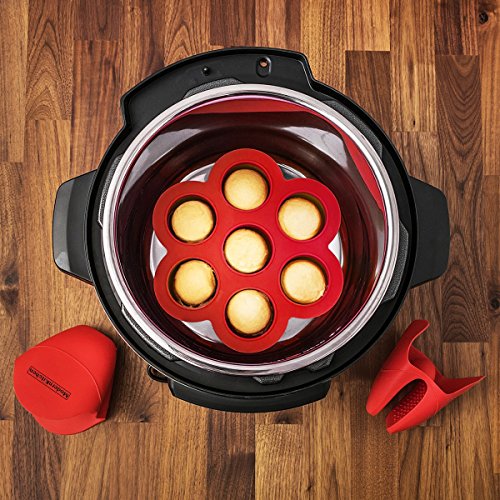 Instant Pot Silicone Accessories Kit: Egg Bites Mold, Vegetable Steamer Basket Rack, Pot Holder Oven Mitts, Pressure Cooker Heat Resistant Dishwasher Safe, Starter Cooking Set, Fits 5,6,8 qt