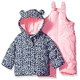 Carter's Baby Girls 2-Piece Snowsuit With Ears, Navy Ditsy/Pink Neon, 24M