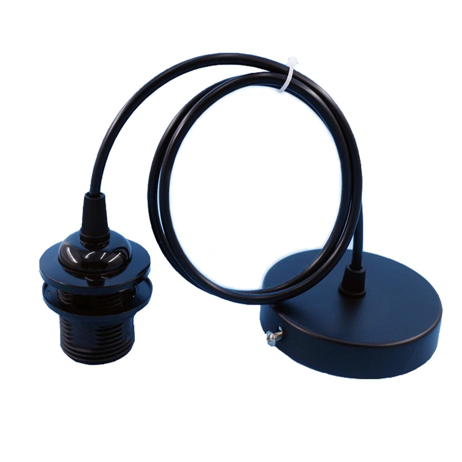 Metal Pendant Light Fitting, E27 Ceiling Pendant Light Fitting, Lamp Holder for Ceiling Pendant Light, Vintage Pendant Light Fitting with 1m Cable, for Bar, Cafe, Clothing Store, Home, Hotel (Black)