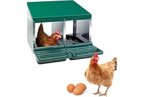 CHIKENCOOP Chicken Nesting Boxes for Laying Eggs，Nesting Boxes for Chicken Coop with Galvanized Steel and Plastic Perch，Protect Eggs and Easy Egg Collection，2 Compartment Roll Out Nesting Box Green