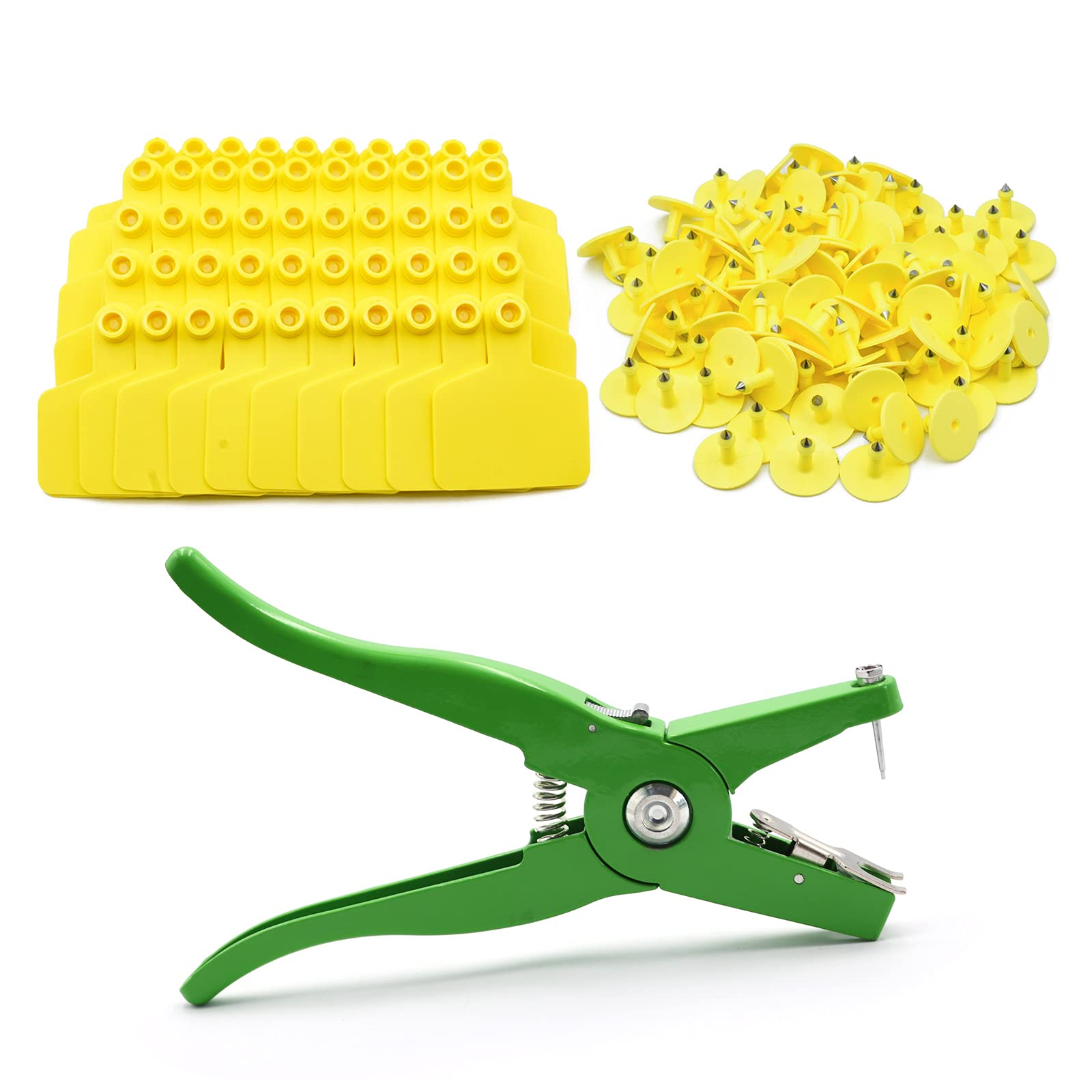 M.Z.A Ear Tags, 100Pcs Livestock Identification, Yellow TPU Cattle Ear Tags, Blank, for Goats, Sheep, Pigs, Hogs, Cows, Cattle, Calf, Farm, with Pliers, 3"L x 2.48"W