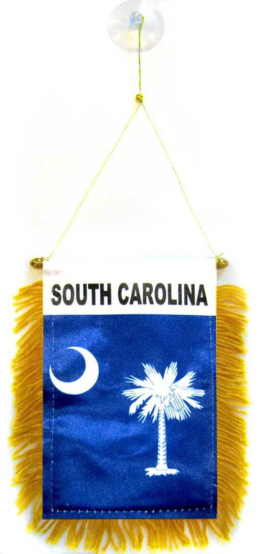 AZ FLAG - South Carolina Mini Banner - 6'' x 4'' - 100% Polyester US state of Caroline du Sud Small Pennant for Car - Double-sided Flag with Suction Cup Hanger