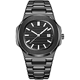 BARAMON Wrist Watches for Men, Nautilus Stainless Steel Quartz Movement Date Luxury Diamond Style Men's Luminous Hands Casual Business Watches