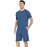WiWi Viscose from Bamboo Loose Comfy Pajamas Set for Men Soft Summer Short Sleeve Sleepwear S-XXL