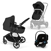 Cybex EOS 2-in-1 Baby Stroller + Aton G2 Car Seat Combo - Moon Black | Convertible Bassinet Stroller for Newborn, Infant to Toddler, 0 Month-4 Years Old, Features Aton G2 Travel System, Sun Canopy