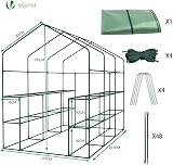 VOUNOT Walk In Greenhouse with Shelves Green 143x215x195cm view 6