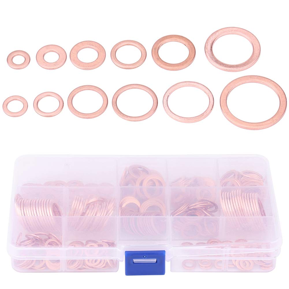 280pcs Assorted Copper Washers Kit, Features 12 Sizes of Solid Copper Crush Washers Seal Flat Rings w/Handy Storage Box M5 M6 M8 M10 M12 M14 M16 M20
