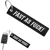 DXNQ Personalized Keychain, Customize Keychain, Embroidery Tag Keychain, Fob Key Ring Accessories for Car Motorcycle Scooter (FAST AS FUCK)