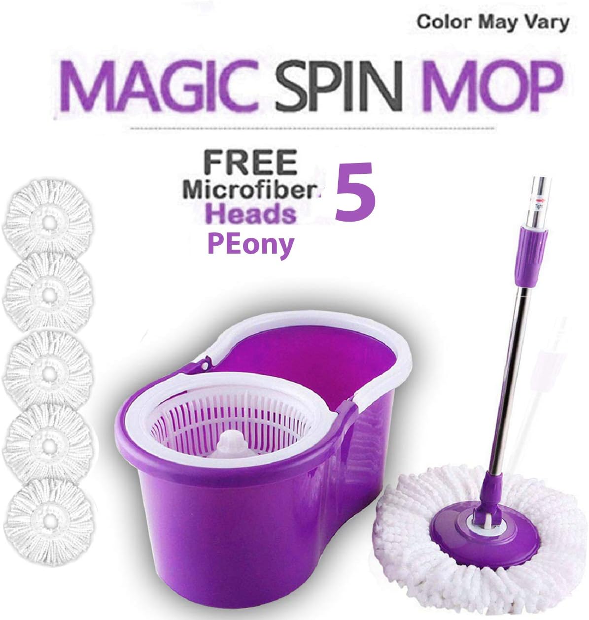 PEony Magic Double Drive Hand Pressure Spin Mop with Bucket, 5 Micro Fiber Mophead and Soap Dispenser (Colour May Vary)