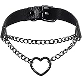 Collar Choker, Black Leather Collar Choker Goth Necklace for Women Heart Punk Gothic Collars, Soft PU Leather Style Collars Perfect for Music Festival, Motorcycle Club, Adjustable Comfortable Fit