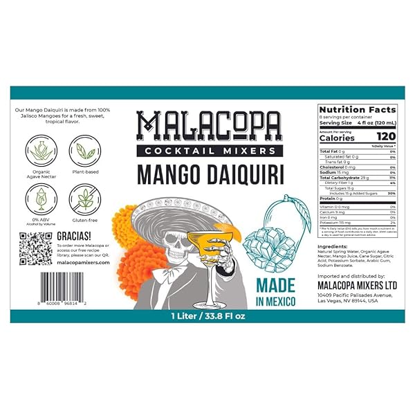 MALACOPA MIXERS MANGO DAIQUIRI COCKTAIL MIXER 1L – NON ALCOHOLIC, NATURAL & FRESH INGREDIENTS FOR A TROPICAL TWIST – HANDCRAFTED RECIPE FOR AUTHENTIC TASTE & REFRESHMENT