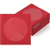 GeeRic CD Sleeve Cases, CD/DVD Paper Media Sleeve Envelopes, 100 Pack Clear Window and Rear Flap, 120GSM 5 Inch Red
