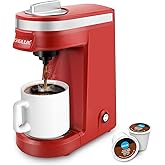 CHULUX Single Serve Coffee Maker for K pod and Ground Coffee, Single Cup Coffee Machine, Auto Shut Off, Red