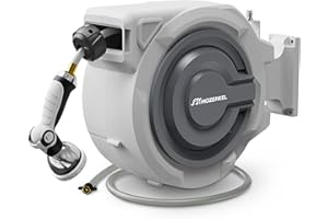110 FT Retractable Garden Hose Reel by HOZEREEL, Outdoor Garden Hose Reels 1/2" - Automatic Self Retract Wall Mount Hose Reel Enclosed Storage, Any Length Lock, 10 Pattern Nozzle-Grey