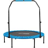 HolaHatha Portable Foldable Mini Trampoline Fitness Rebounder with 5 Level Adjustable Handle, Supports up to 440 Pounds, 48-Inch, Blue