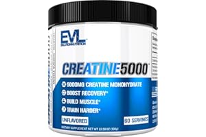 Evlution Nutrition Creatine 5000 - Supports Faster Recovery, Lean Muscle Growth & Performance - Pre & Post Workout Powder - 5000mg Pure Creatine Monohydrate Per Serving - 60 Servings - Unflavored
