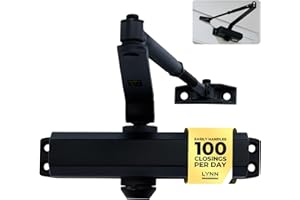 LYNN HARDWARE Medium Duty Automatic Door Closer (Matte Black) - Highly Durable Cast Aluminum, Commercial or Home Use, Adjustable Speed Controls, 3 Mounting Options, 3 Hour Fire Rated (DC6003 Model)