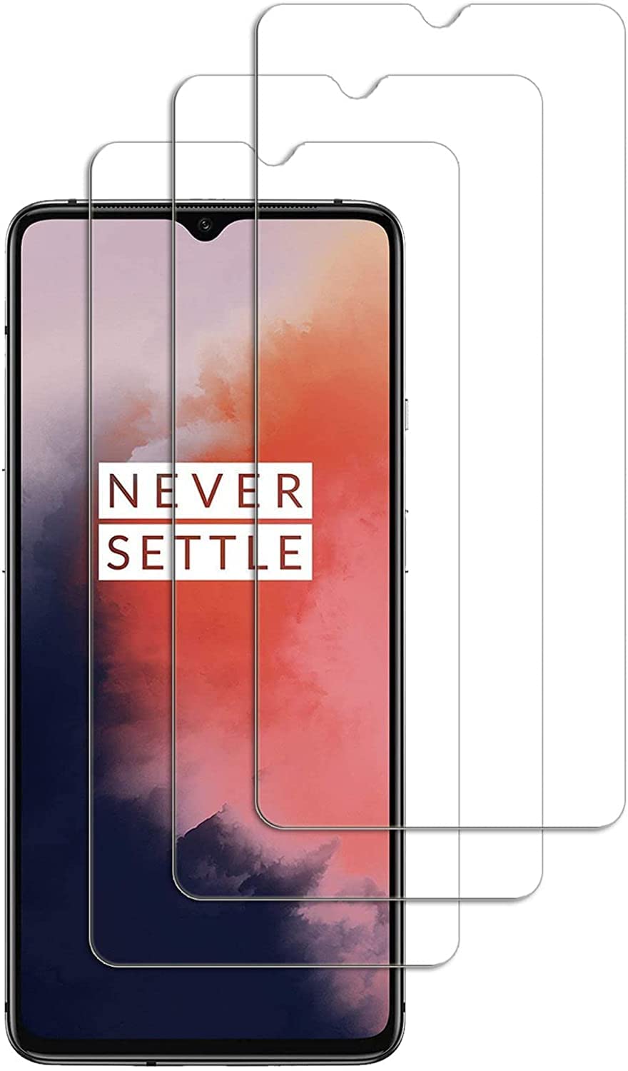Pack of 3: Tempered glass screen protectors for OnePlus 7T, anti-fingerprint and oil stains, 9H hardness protective film, HD tempered glass film for OnePlus 7T