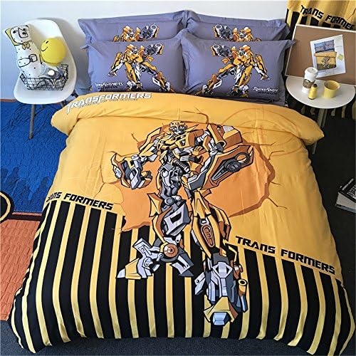 Kids Cartoon Spider-Man Bedding Sets - Jameswish 3D Batman Captain America Iron-Man Transformers Bumblebee Superman 4-Piece Bed Sheet Set 100%Cotton 1Duvet Cover 1Flat Sheet 2Pillowshams