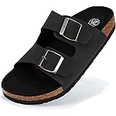 YZ Women's Cork Footbed Sandals Open Toe Slippers Adjustable Buckle Flat Sandals + Comfort Slip-On Shoes
