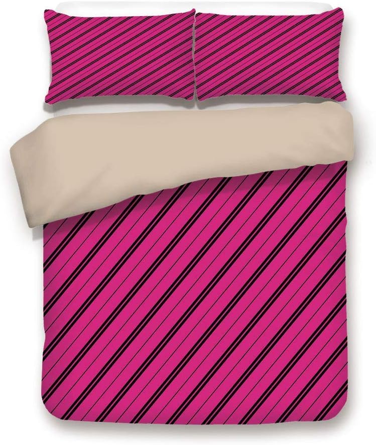 Yaoni Duvet Cover Set Back Of Khaki Hot Pink Diagonal Lines Black Stripes On Pink Backdrop Classical Modern Tile Pattern Hot Pink Black Decorative 3 Pcs Bedding Set By 2 Pillow Shams Full Amazon Co Uk Kitchen Home