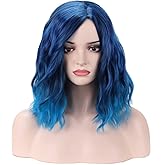 BERON Blue Wig Short Curly Wig Mix Blue Bob Wigs Charming Women Beach Wave Blue Wigs for Cosplay Costume Party Hairnet Included
