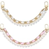uxcell 2Pcs 10.2'' Pearl Purse Double Chain, Metal Purse Extender Chain, PU Leather Double Handle Wrist Chain, Purse Handbag Strap Replacement Chain (Pink/White, Gold Chain)
