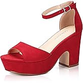 CAMSSOO Platform Heels for Women Chunky Heel Open Toe Ankle Strap Suede Wedges Sandals Wedding Office Dress Shoes