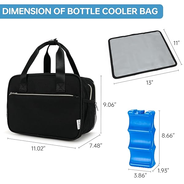 GEMIU BREAST MILK COOLER BAG WITH ICE PACK,FITS 6 BABY BOTTLES UP TO 9 OUNCE BREAST MILK COOLER TRAVEL BAG COMPATIBLE WITH WEARABLE BREAST PUMPS & ACCESSORIES FOR NURSING MOM DAYCARE BLACK
