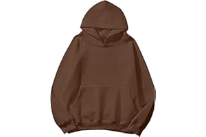 Lauweion Women Solid Basic Fleece Letter Loose Hoodie Sweatshirt Long Sleeve Kangaroo Pocket Drop Shoulder Pullovers Top