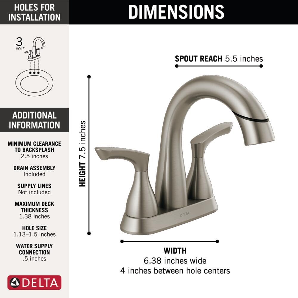 Delta Faucet Broadmoor Pull Down Bathroom Faucet Brushed Nickel, Bathroom Faucet, Bathroom Sink Faucet with Pull Down Sprayer, Centerset Bathroom Faucet with Magnetic Docking, Stainless 25765LF-SSPD