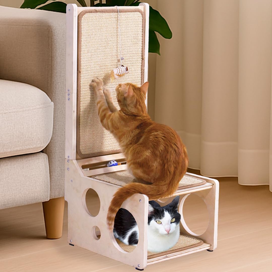 Photo 1 of Big Cat Scratching Post for Indoor Cats – L Shaped Cat Scratcher Sisal Pad & Cozy 33" Post with Toy | Vertical & Horizontal Scratching Ramp for Large Cats – MANDAROO
