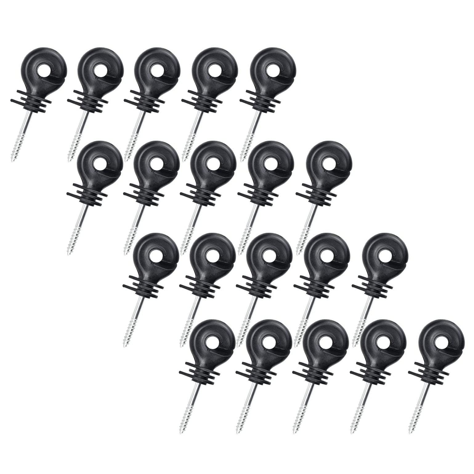 XLKJ 20PCS Screw in Ring Insulators Electric Fencing Compact Ring Insulators, Ring Insulator Black for Wood Post Wire Stranded Hardwood Accessories