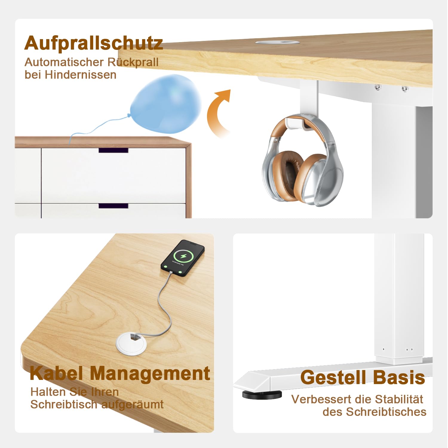 Flamaker Höhenverstellbarer Schreibtisch Ganze Tischplatte 140 x 60 cm Elektrischer Schreibtisch Höhenverstellbar für Steh-Sitz, Computertisch mit Memory-Funktion,Standing Desk,Beige 8