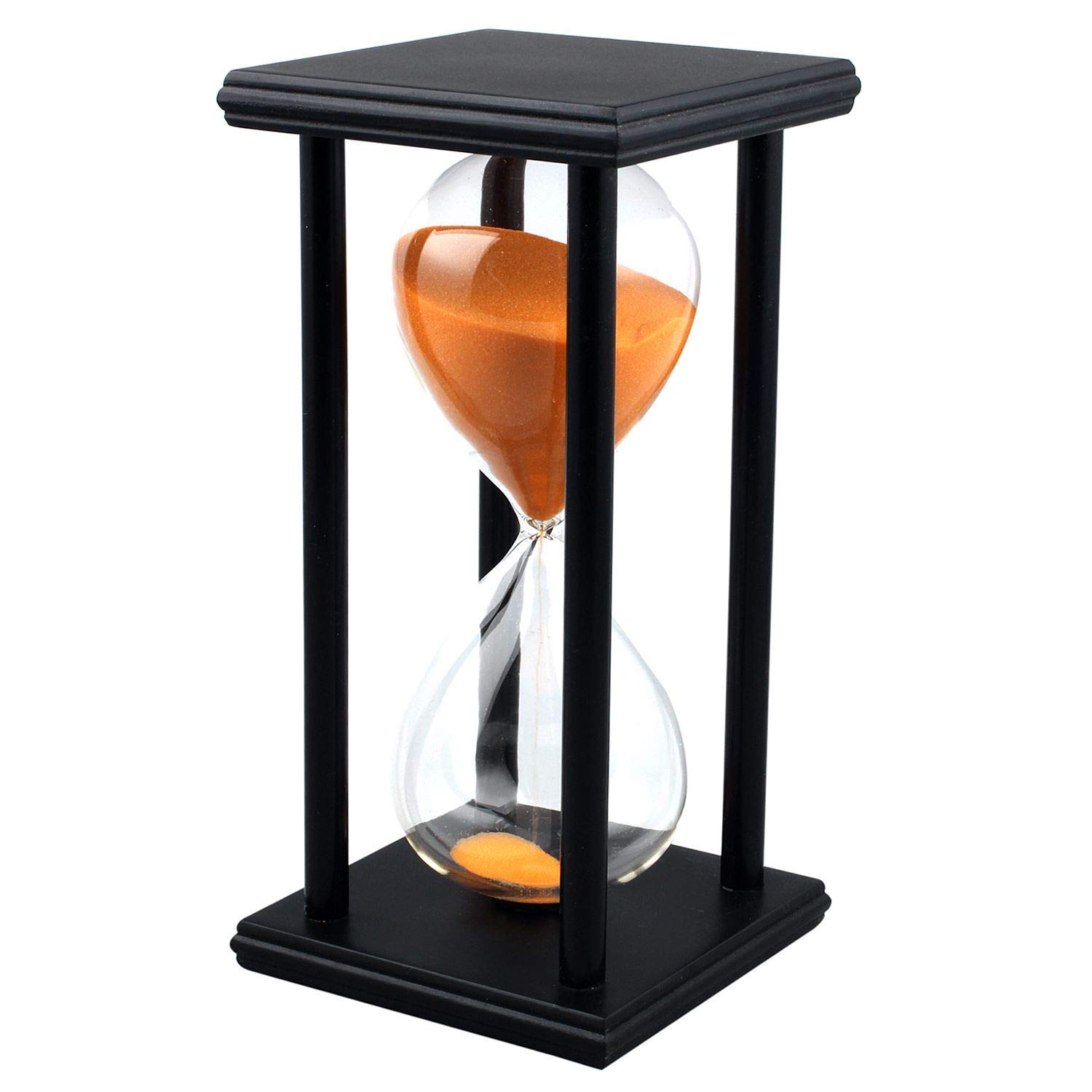 Lodunsyr Sandglass 60 Minutes Timer Hourglass for Ornament Decoration Restaurant Living Room Home Closet Office Desk Bedroom Party Festival Christmas Wooden Frame Sand Timer Clock Orange