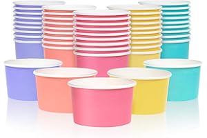 MATICAN Paper Ice Cream Cups - 50-Pack, 5.5-oz Disposable Bowls in 5 Pastel Colours
