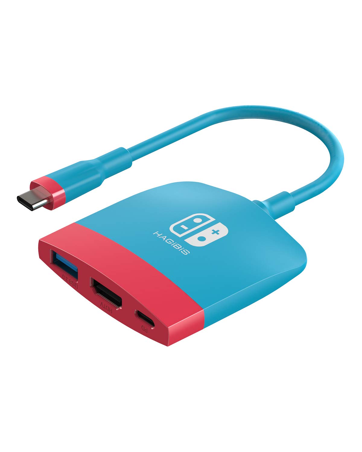 Hagibis Portable TV Dock for Nintendo Switch OLED - Charging Station with HDMI and USB 3.0 Port Replacement Base Set Type C to HDMI Adapter for MacBook Pro Air (Red Blue)