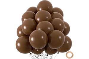 ZIZASARY 50pcs Brown Balloons, 12inch Dark Brown Latex Neutral Balloons for Birthday Party BOHO Wedding Bear Baby Shower Decoration (With Ribbon & Glue)