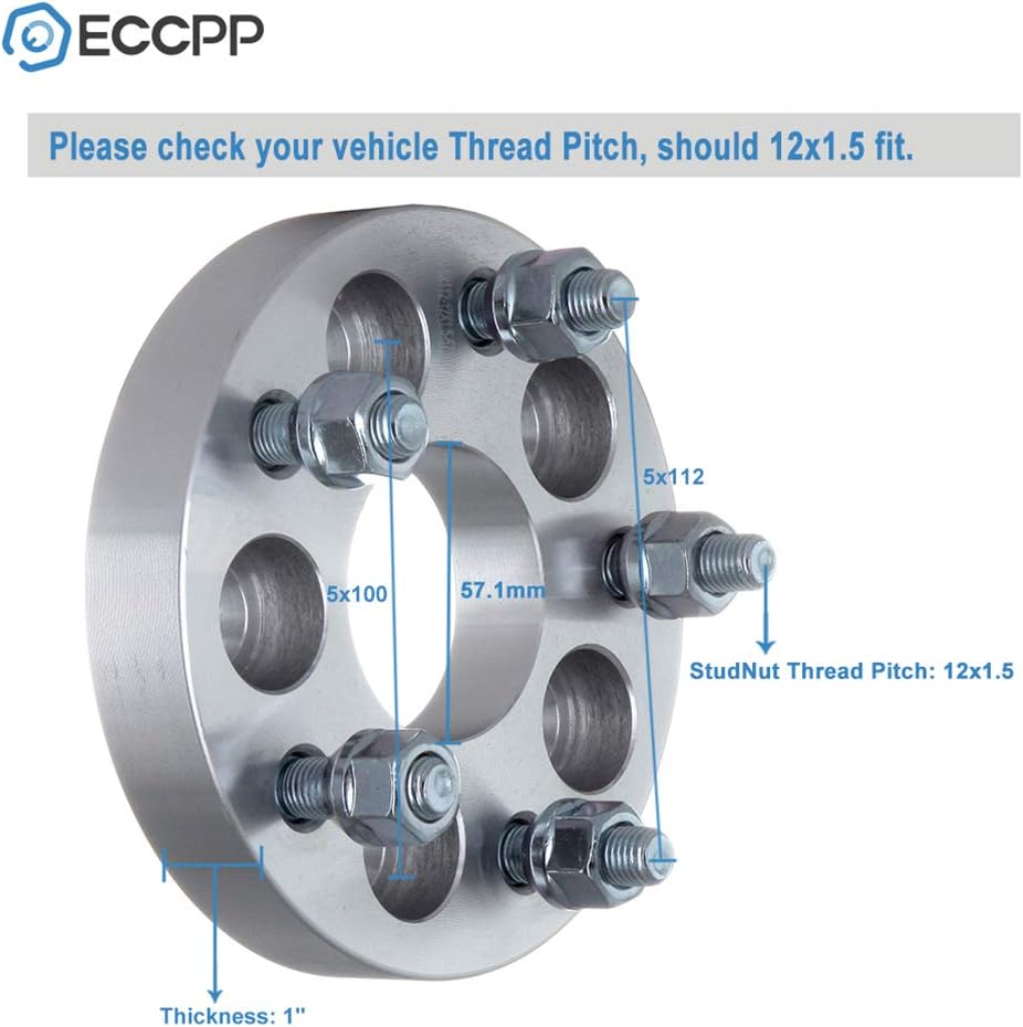 ECCPP 5x100mm to 5x112mm Wheel Spacers Adapters 1 inch 57.1 H.B 5 lug