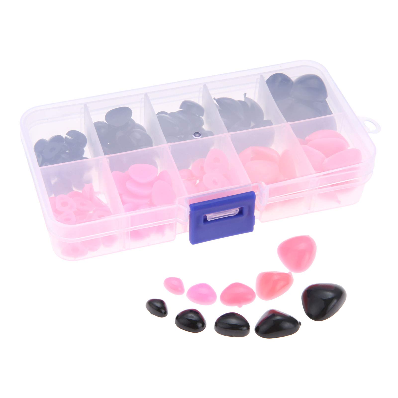 Yetaha 150PCS Plastic Nose, 5 Sizes Craft Triangle Nose for Stuffed Animals Doll, Bear, Dog, Puppet DIY Making, Black&Pink