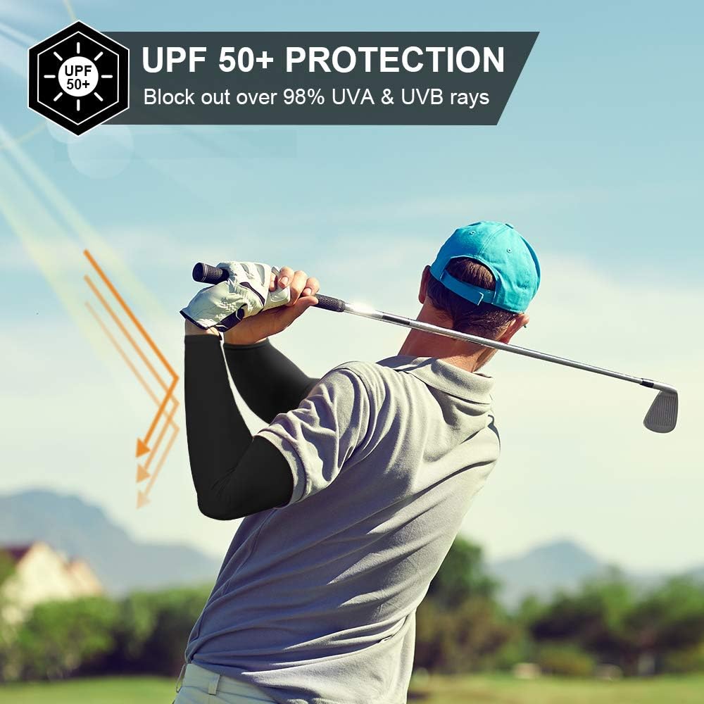 Sun Protection Cooling Arm Sleeves - UV Sleeves for Men & Women, Black 2 Pairs: Clothing