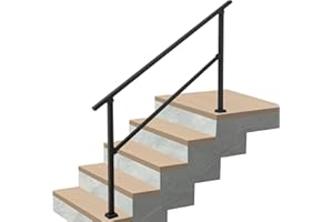 SMONTER Handrails for Outdoor Steps, Fit 4-5 Stairs Railing for Exterior Steps, Wrought Iron Railing with Installation Kit fo