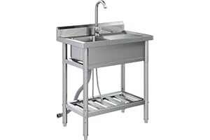 JFHID Stainless Steel Utility Sink, Freestanding Outdoor Sink Station with Hose Hookup, Small Tub for Garage, Laundry, Kitche