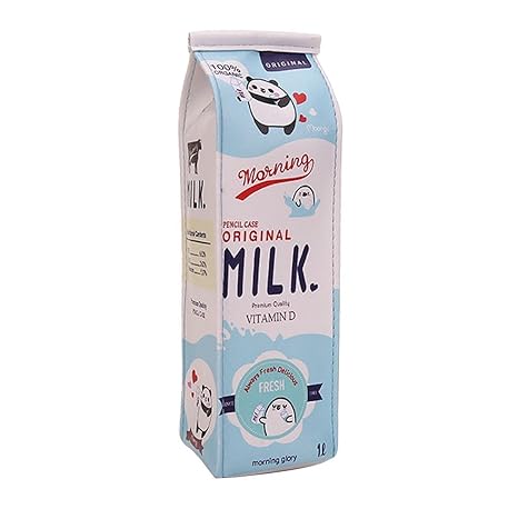 Fablcrew Sch&uuml;tteletui in Milchkarton-Design, PU, mit Rei&szlig;verschluss, f&uuml;r Schule und B&uuml;ro 20*5*6 cm blau